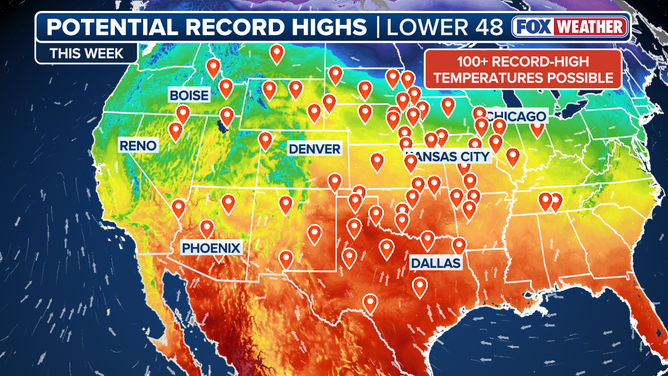 Potential record highs this week across Lower 48