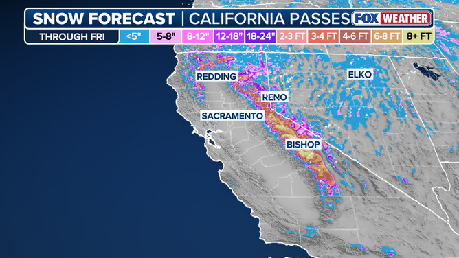 California snow forecast through Friday.