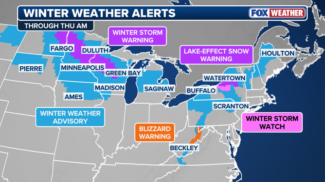 Winter Weather Alerts span through Thursday