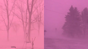 Why did the sky turn pink during a recent winter storm in Iowa?