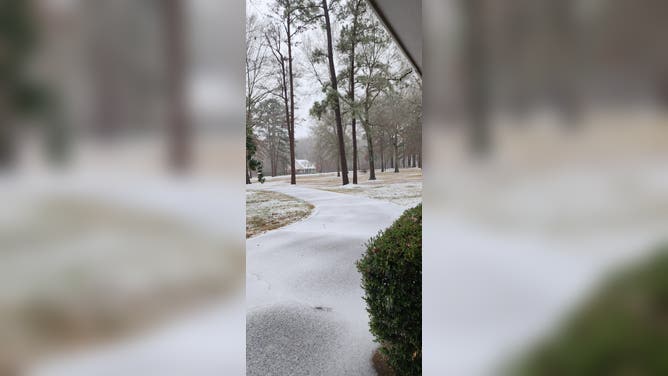 Sleet accumulation this morning in Keithville, Louisiana