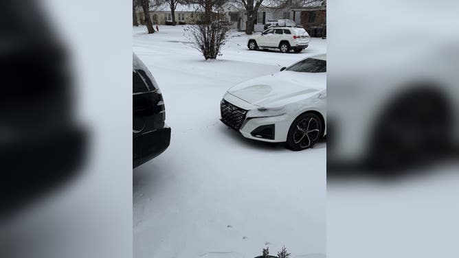 Snow covers the streets and neighborhoods in Bethany, Oklahoma