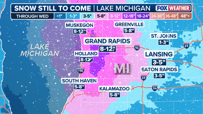 Lake Michigan snow to come through Wednesday