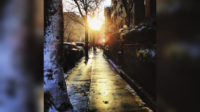 Sidewalk Scene in Winter, New York City, New York, USA. February 2014