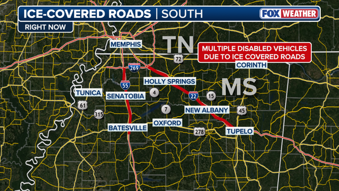 Ice created hazardous driving conditions that stalled traffic and stranded drivers in northern Mississippi throughout the day on Tuesday and early Wednesday.