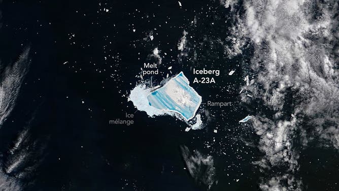 Image shows A-23A and its meltwater pool on Dec. 26, 2025. 