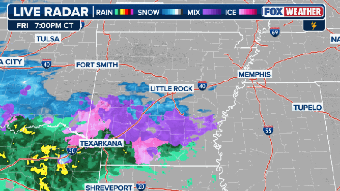 This graphic shows radar overnight Friday, Jan. 23 into Saturday Jan. 24.
