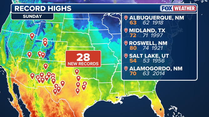 Record-high temperatures on Sunday