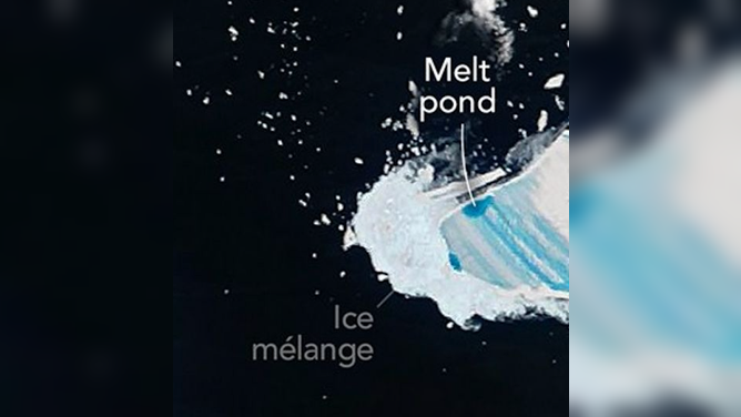 The solid white patch that could suggest the iceberg is leaking. Taken Dec. 26, 2025. 