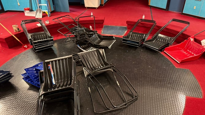 Loads of shovels to help clear mounds of snow off the roof of Mendenhall River Community School.