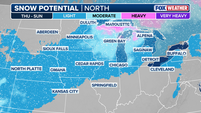 Snow potential in the North Thursday through Sunday