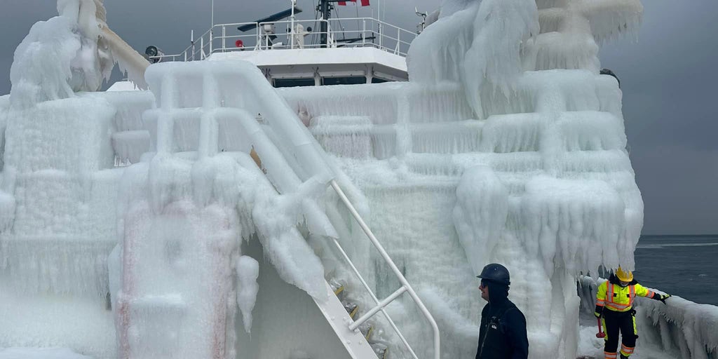 Photos: Canadian Coast Guard ship glazed in thick ice from intense winter weather