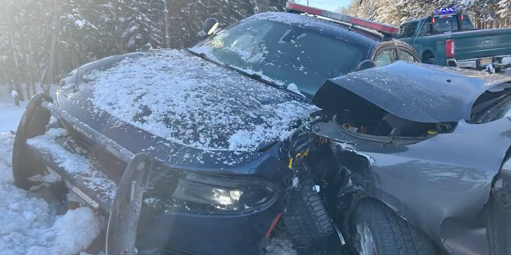 Watch: New York State Trooper hit by driver blinded by sun's glare, narrowly escaping death