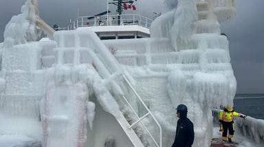 Photos: Canadian Coast Guard ship glazed in thick ice from intense winter weather