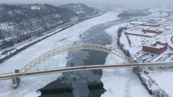 The ice-covered Ohio River in Pittsburgh, Pennsylvania, US, on Monday, Jan. 26, 2026.