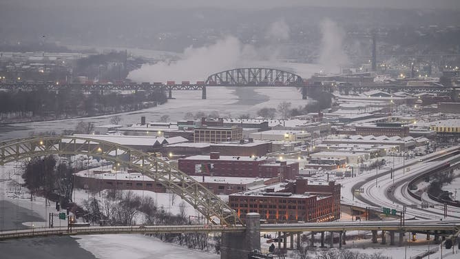 The ice-covered Ohio River in Pittsburgh, Pennsylvania, US, on Monday, Jan. 26, 2026.