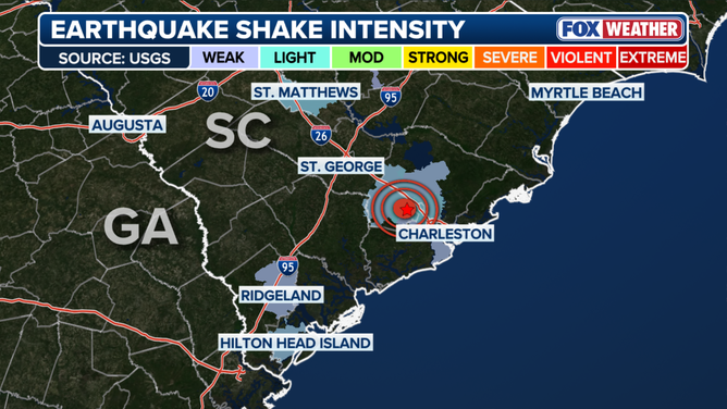 Earthquake shake intensity map
