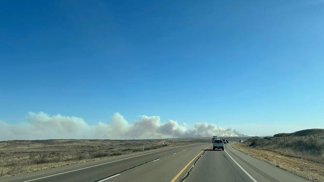Smoke column from the Lavender Fire in Oldham County on Feb. 17, 2026.