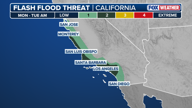 Monday-Tuesday morning flash flood threat for California.