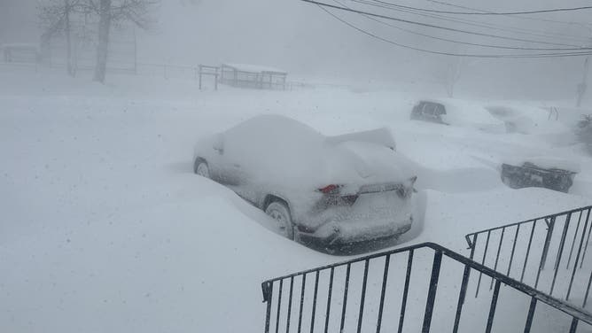 Heavy snow falling in Brockton, MA during Blizzard '26.