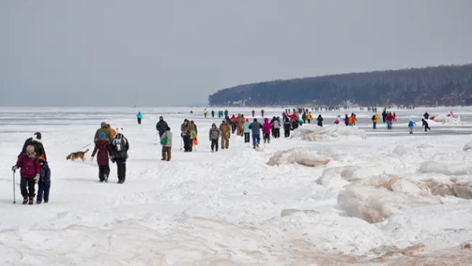 Visitors walking to and from the ice caves in 2015.