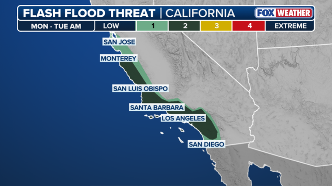 Monday-Tuesday morning flash flood threat for California.