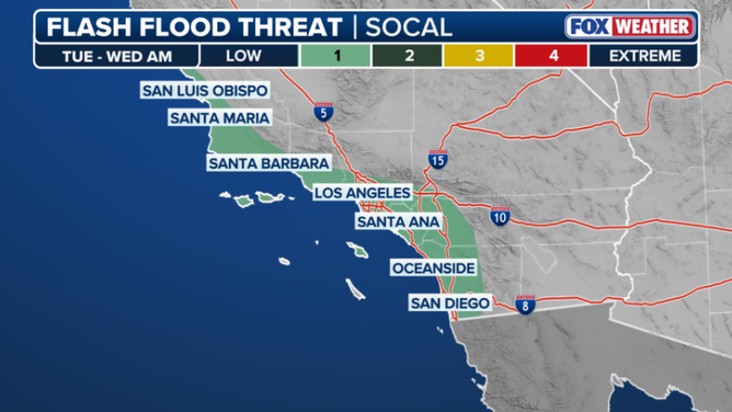 Tuesday-Wednesday morning flash flood threat for California.