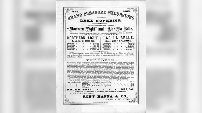 Handbill for the Lac La Belle's passenger service from Cleveland, Ohio to Lake Superior