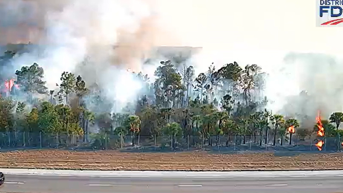 The National Fire burns beside I-75 in Collier County, Florida, as the flames cover 25,000 acres.