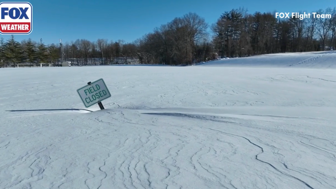 A sign saying the field was closed after the blizzard in Orangetown, NY.