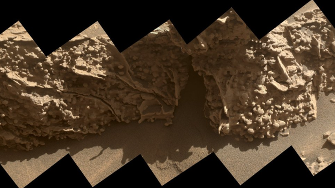 This image shows bumpy nodules formed by minerals left behind as groundwater was drying out on Mars billions of years ago captured by NASA’s Curiosity rover Aug. 21, 2025 