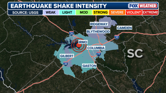 Earthquake shake intensity map