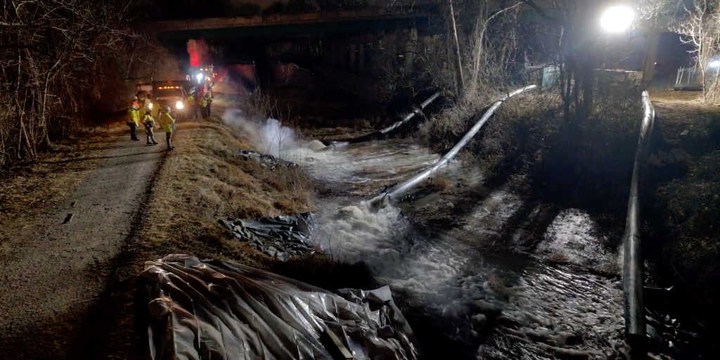 Crews work to clean up debris following 200 million gallon sewage overflow into Potomac River