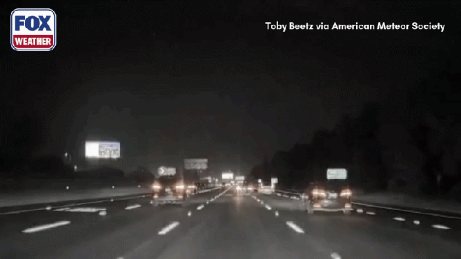 A meteor streaks across the night sky in California on Sunday.