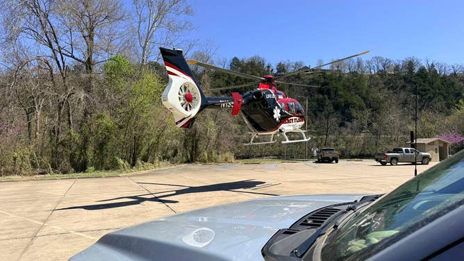 Mercy Lifeline helicopter arrives to transport an injured Missouri hiker.