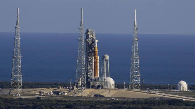 NASA’s Artemis II SLS (Space Launch System) rocket with the Orion spacecraft atop a mobile launcher is seen at Launch Complex 39B, Thursday, Jan. 29, 2026, at NASA’s Kennedy Space Center in Florida.
