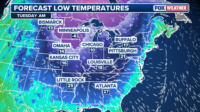 Tuesday forecast lows