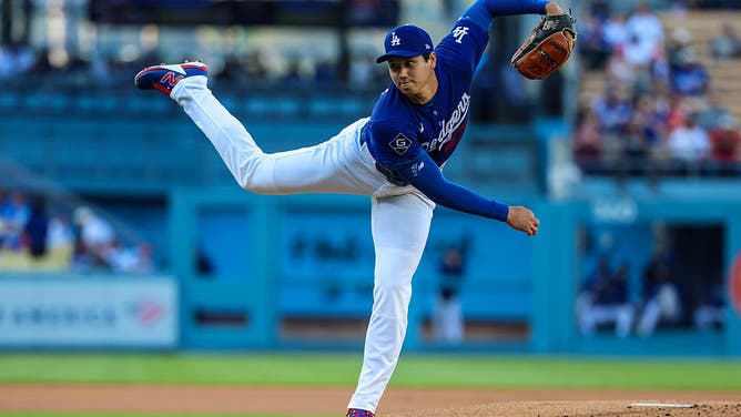 Los Angeles, CA - March 24: Dodgers starting pitcher Shohei Ohtani delivers a first inning pitch against the Angels at Dodger Stadium in Los Angeles, CA on Tuesday, March 24, 2026.