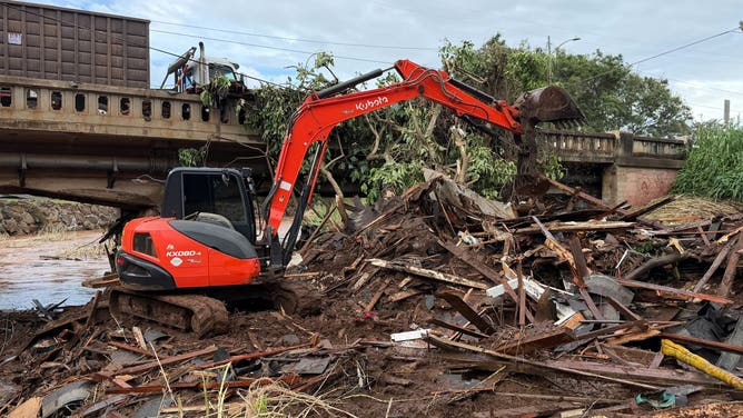 Debris left behind by torrential flooding across North Shore of Oahu.