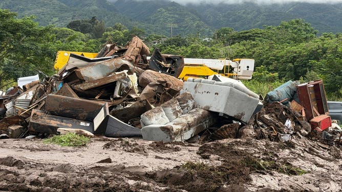 Debris left behind by torrential flooding across North Shore of Oahu.