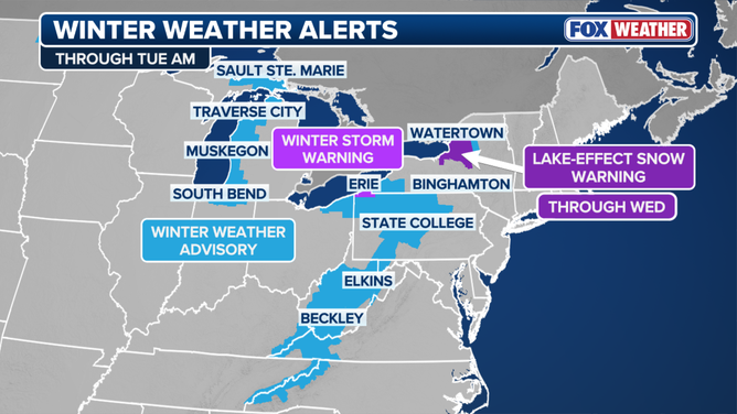 Winter Weather Alerts through Tuesday morning.