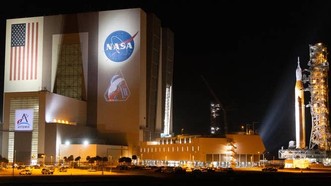 NASA’s Space Launch System (SLS) rocket and Orion spacecraft, secured to the mobile launcher, is seen as it rolls out of the Vehicle Assembly Building to Launch Pad 39B, Friday, March 20, 2026, at NASA’s Kennedy Space Center in Florida.