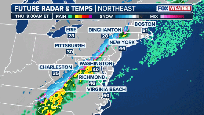 Future radar and temperatures for the Northeast on Thursday