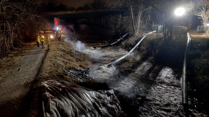 Three pipes pump wastewater into a bypass instead of the Potomac River.