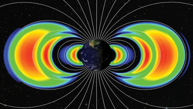 Van Allen Probes image showing three radiation belts first seen around Earth in 2012