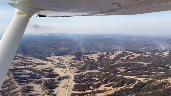 Aerial views of wildfire smoke in Dawson County, Nebraska on March 13, 2026. 
