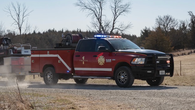 Creston Fire Department responding the report of a grass fire in Creston, Iowa, that turned out to be pollen.