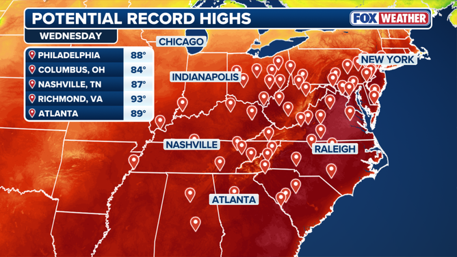 Potential record highs for Wednesday