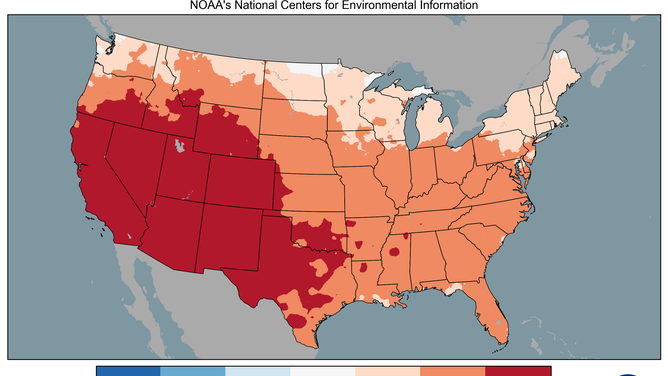 Mean temperature percentiles for March 2026.