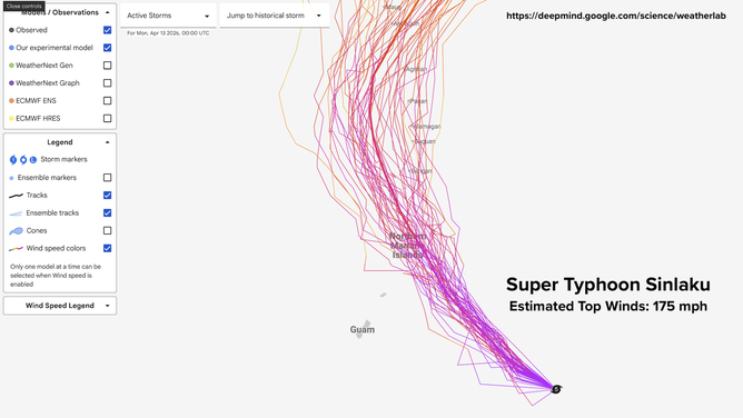 Forecast for Super Typhoon Sinlaku from the Google Weather Lab website